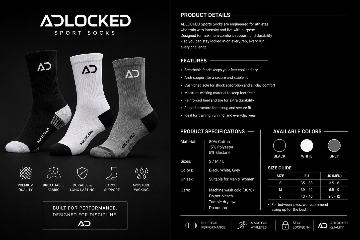 ADLOCKED Performance Sports Socks